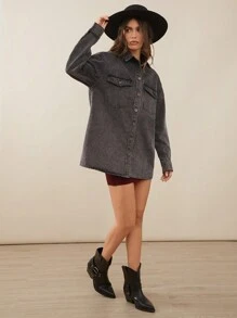 WESTFADE Premium Denim Oversized Washed Cotton Shacket