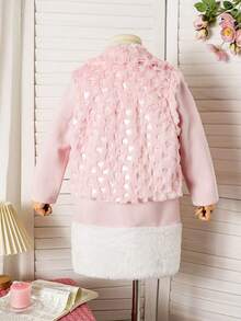 SHEIN 2 pièces/Ensemble Veste à capuche zippée avec imprimé cœur mignon pour filles et robe longue en patchwork doux - Rose bonbon - Voir 2