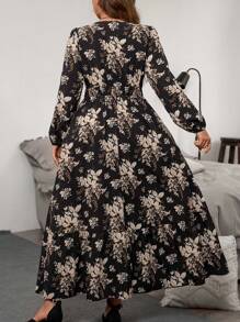 SHEIN LUNE Đầm dài in hoa thanh lịch cỡ lớn, mùa thu - Nhiều màu - Xem 3