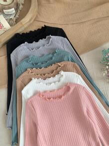 SHEIN LMoss Kids LMoss 6件套新生女宝宝可爱针织纯色长袖连体衣套装，秋冬季 - 彩色 - 查看 3