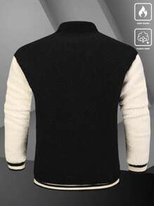 Manfinity Homme Áo khoác dài tay màu khối có khóa kéo cho nam, áo khoác ngoài bằng vải nhung, mùa thu/đông - Nhiều màu - Xem 2