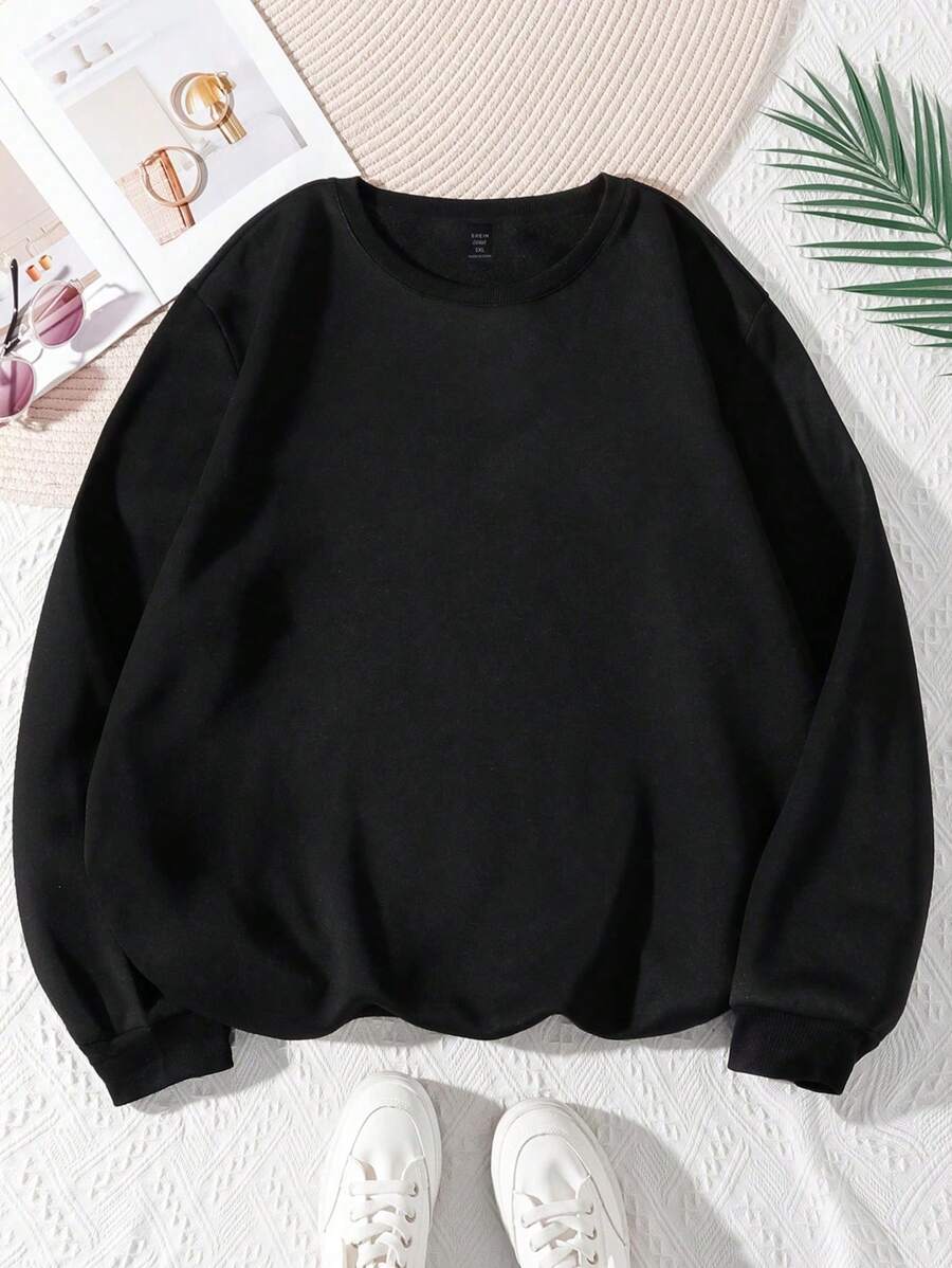 Flirla 大码女士纯色圆领保暖内衬运动衫，适合冬季