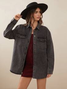 WESTFADE Premium Denim Oversized Washed Cotton Shacket