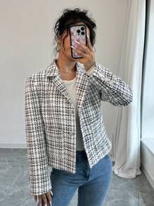 Chiquease Women's Plaid Print Double Breasted Pocket Long Sleeve Blazer Fall Cloth For Women