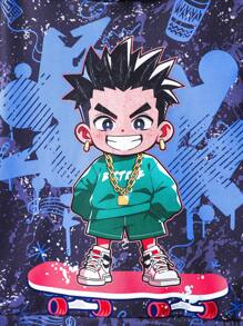 SHEIN Bộ 2 món/Bộ đồ hoodie và quần nỉ thường ngày cho bé trai, họa tiết chân dung Graffiti, phù hợp mặc vào mùa thu, đông, đi học, mặc hàng ngày - Nhiều màu - Xem 5