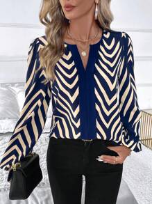 SHEIN Clasi 女士纯色拼接 V 领长袖休闲衬衫