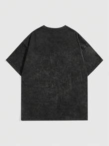 ROMWE MEN Street Life Men Letter Graphic Tee, School, 2000s Style - Black - View 2