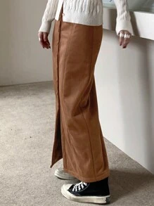 DAZY Women's Solid Color Single-Breasted Casual Thickened Straight Skirt Fall,Winter