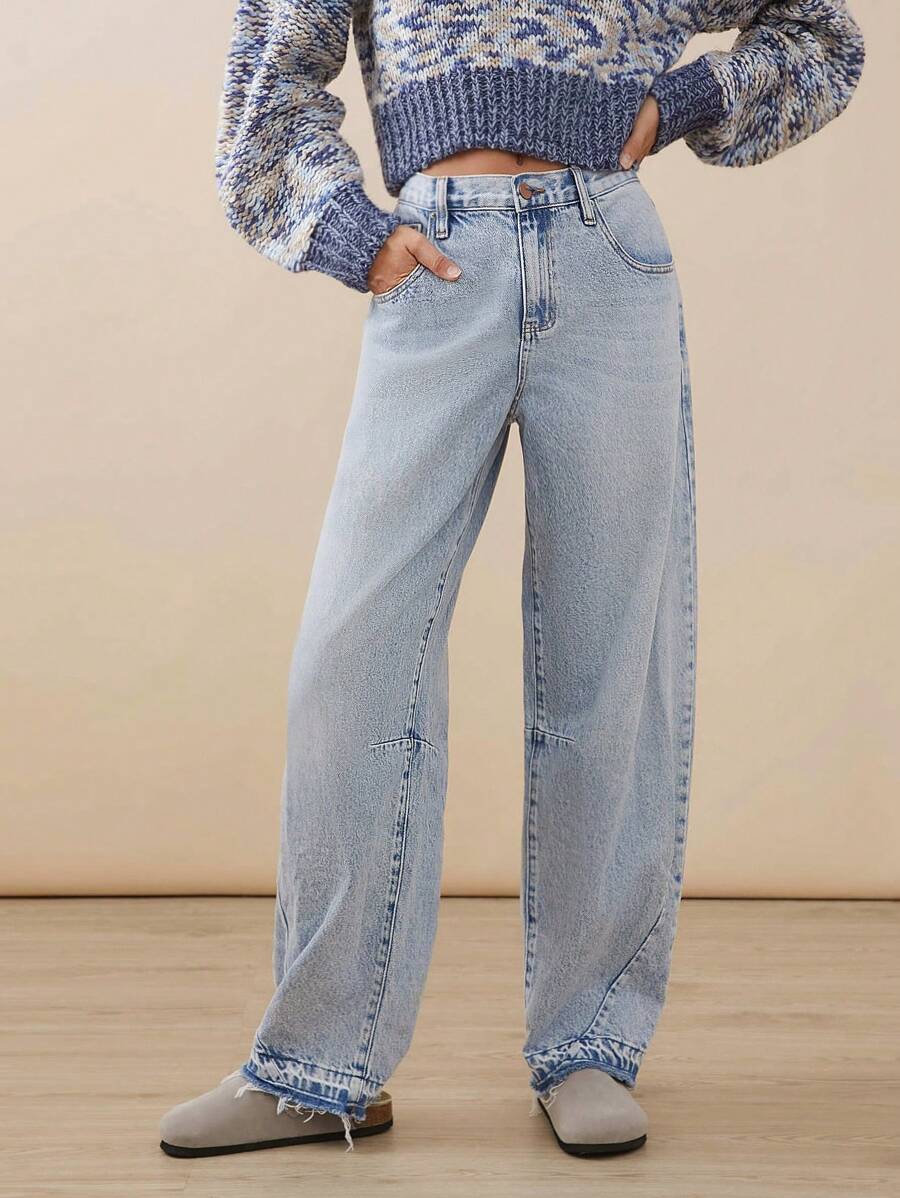 WESTFADE Premium Denim Barrel Leg 100% Cotton Ankle Jeans