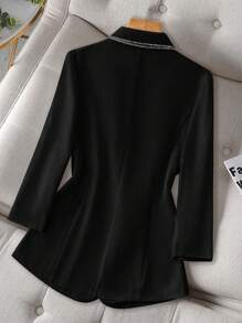 Celure Plus Size Women's Lightweight Blazer Jacket With Contrast Trim And 3/4 Sleeves