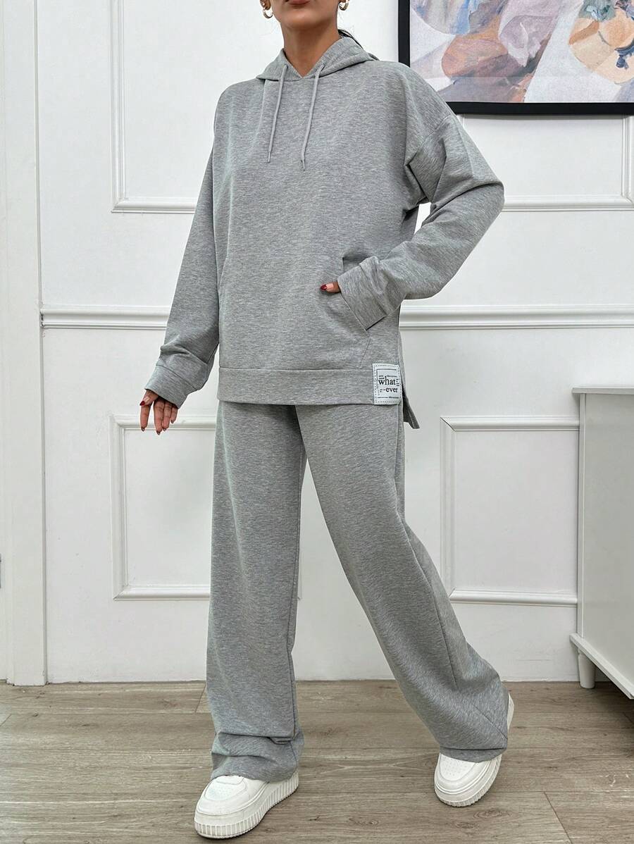 RueChic Light Grey Two Thread Sweatshirt And Sweatpant With Label Detail - Light Grey - View 1