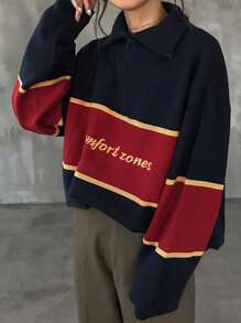 FRIFUL Women Contrast Color Letter Fleeced Loose Sweater,Fall Women Clothes,Winter