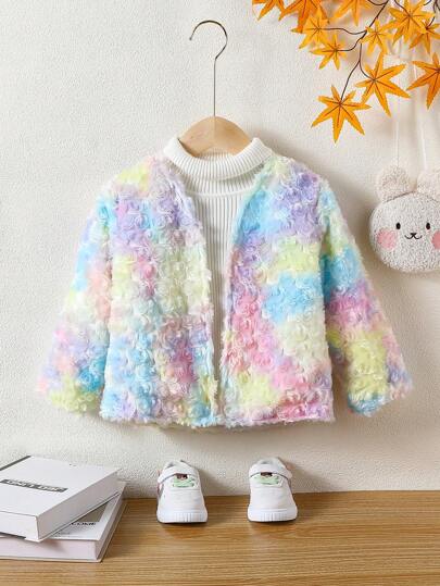 Long Sleeve Colorful 3D Floral Print Casual Jacket For Young Girl