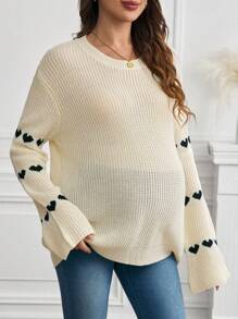 SHEIN Umstandsmode lässiger, lockerer Strickpullover mit Herz Muster, Herbst/Winter