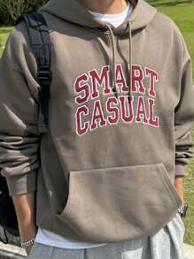 DAZY Men's Letter Print Pullover Sweatshirt, Autumn Hoodie - Brown - View 5