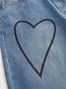 SHEIN MOD Lässige Damen-Jeans mit weitem Bein und Herz Muster