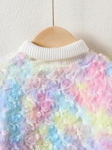 Long Sleeve Colorful 3D Floral Print Casual Jacket For Young Girl - Multicolor - View 4