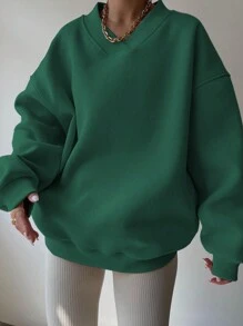 INAWLY 女士休闲纯色落肩宽松卫衣，秋冬季，毕业季，教师节，返校季套头衫 - 綠色 - 查看 6