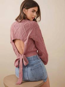 WESTFADE Bow Back Cable Coquette Sweater - Redwood - View 1