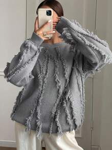 DAZY Loose Fit Round Neck Thickened Sweater For Women,Fall Women Clothes - Grey - View 6