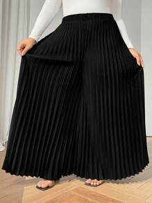 SHEIN CURVE+ Quần ống rộng Palazzo cạp chun thanh lịch màu đen cỡ lớn cho nữ - màu đen - Xem 6