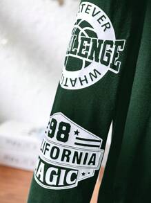 SHEIN Leap Crew Tween Boy Solid Color Sports Letter Print T-Shirt, White Pattern T-Shirt, Back To School Oversized T-Shirt, Shirts For Boys - Army Green - View 6