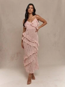 MISSGUIDED Boho Sheer Textured Chiffon Ruffle Detail Cami Maxi Dress