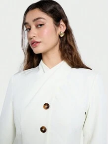 AiiRZ Structured Button Down Cut Away Front Open Back Cut-Out Long Sleeve Blazer Jacket - White - View 3