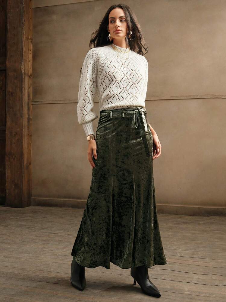 Women's Elegant Glossy Velvet Knotted Waist Mermaid Skirt