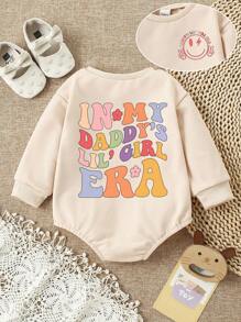 女婴休闲时尚可爱花卉渐变彩色标语印花长袖连体衣