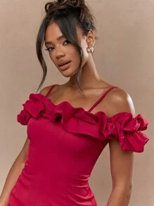 MISSGUIDED Boho Tailored Balloon Ruffle Spaghetti Strap Pleat Stitch Tulip Mini Dress