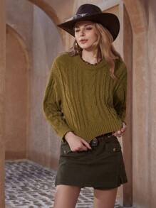 GENKIRA Áo len cổ tròn ngắn dệt kim kiểu cổ điển dành cho nữ, áo len chui đầu mùa thu đông. - Màu vàng - Xem 6