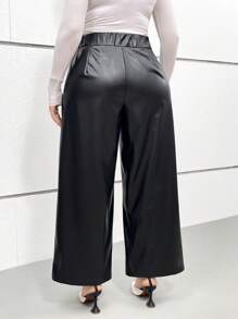 SHEIN Clasi 大码休闲金属装饰阔腿裤 - 黑色 - 查看 2