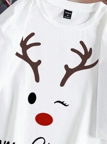 SHEIN Essnce 大码圣诞驯鹿印花圆领短袖 T 恤，休闲宽松适合夏季
