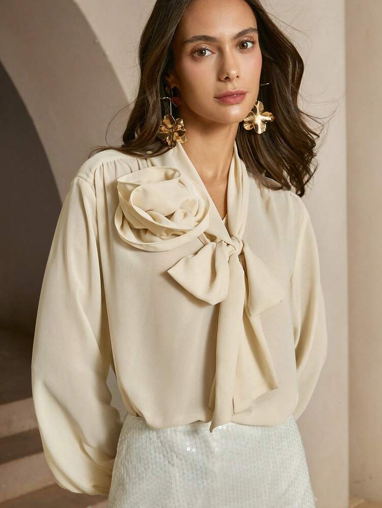 Elegant Floral V-Neck Blouse For Women, Commuter Office Style