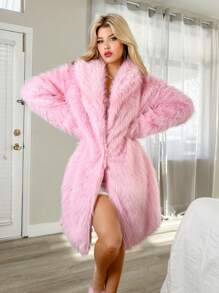 Sweetina Solid Color Long Sleeve Fluffy Casual Jacket
