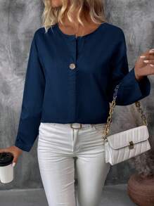 EMERY ROSE Women's Casual Solid Long Sleeve Blouse, Spring Autumn