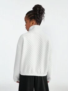 SHEIN Tween Girls Daily Wear Plaid Textured Back To School Sweatshirt For Thanksgiving Fall/Winter   - White - View 2