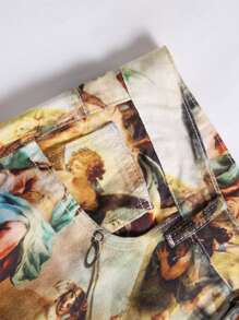 Manfinity Roughcore Men Graphic Print Fashion Jeans For Dailywear, Graphic Long Washed Cargo Jeans, For Husband, Boyfriend Gifts - Multicolor - View 4