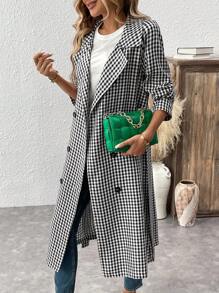 Calvaya Płaszcz codzienny dwurzędowy z długim rękawem i wyciętymi klapami w kratkę w stylu houndstooth