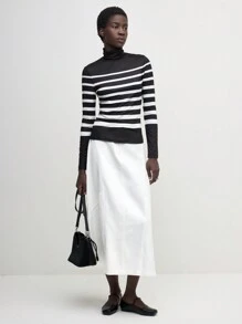 BizChic Women's Solid Color Zip Front Long Casual Skirt  Business Casual Woman - White - View 3