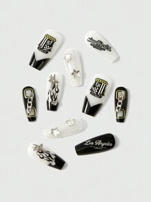 ROMWE 10pcs Long Artificial Nails, Handmade & Reusable, With Jelly Glue Included - Multicolor - View 5