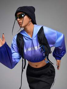 Innovista Moletons esportivos casuais com estampa ombré azul feminino, moletom leve, moletons de outono, moletom curto, ao ar livre, moletom curto, acampamento ao ar livre, tops femininos de treino, roupa feminina de outono e inverno, manga comprida azul