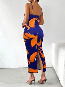 SHEIN Clasi 印花修身背心裙,側邊割裂設計 - 彩色 - 查看 2