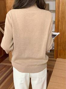 SHEIN LUNE New Loose Knitted Cardigan Stand Collar Short Outerwear Versatile Sweater - Khaki - View 2