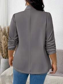 SHEIN LUNE Plus Size Women Spring/Autumn Solid Color Shawl Collar Pleated Elegant Blazer Jacket Winter Fall