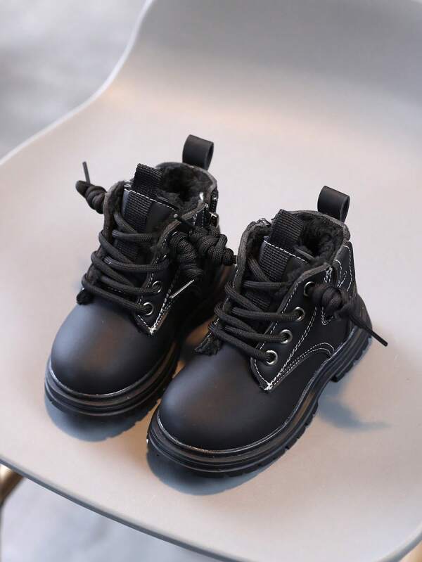 Neue Herbst-/Winterstiefel für Kinder, lässige gelbe Knöchelstiefel mit dickem Fellbesatz für Jungen, runde Zehenform Schuhe für Kleinkinder und Kleinkindern