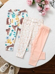 3pcs Baby Girl Cute Lion Print Pants Set - Multicolor - View 2