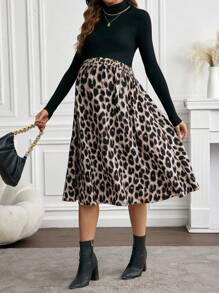 SHEIN Chân váy chữ A họa tiết da báo cho bà bầu - Nhiều màu - Xem 3