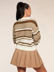 Glamine Women's Simple Striped Crew Neck Long Sleeve Sweater, Casual Everyday Wear Knit Pullover Fall Winter Outfit